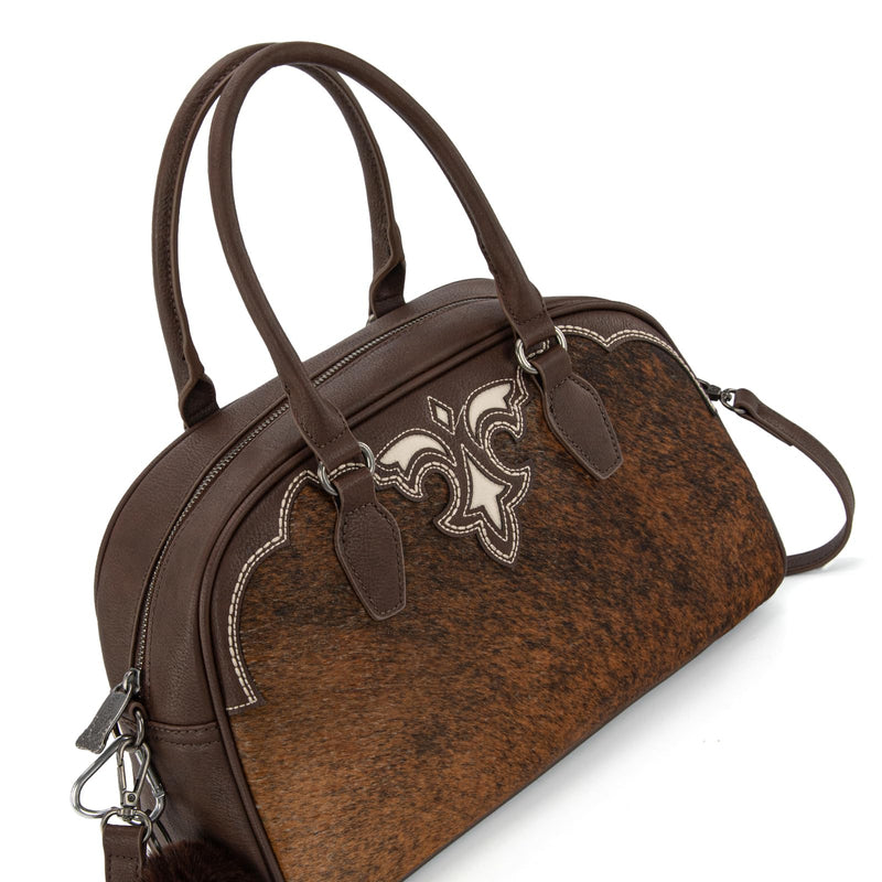 Mini Duffel Bag for Women Hair-on Cowhide Crossbody Bag Coffee