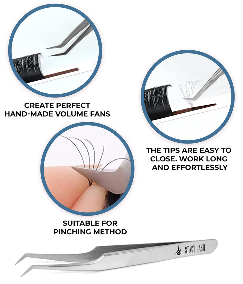 Extra Bonder & Stacy Lash STL-13 Curved L-Shaped Tweezers/Super Sealer/Prevents Adhesive Shock Polymerization/Precision Stainless Steel Tool/Angled Tips/Professional Supplies