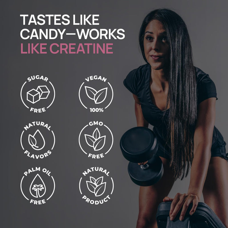 Creatine Monohydrate Gummies 5000mg - Sugar Free Vegan Pre Workout Chews - BCAAs 500mg, L-Carnitine 500mg - Gym Supplement for Men and Women, Strawberry, 120 Count 120 count (Pack of 1)