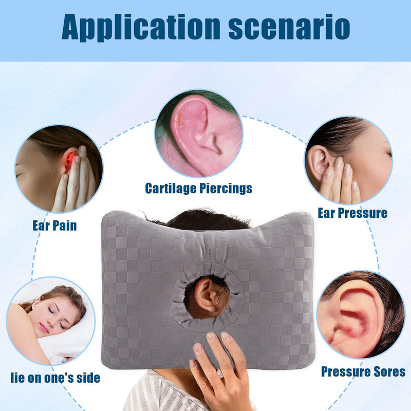[Australia] - Ear Piercing Pillow for Side Sleepers with an Ear Hole, Polyester CNH Pillow, Comfortable Ear Pillow for Ear Pain, Piercing, Pain Relief Sleeping, Pressure Sore, Ear Guard Pillow (Grey) 