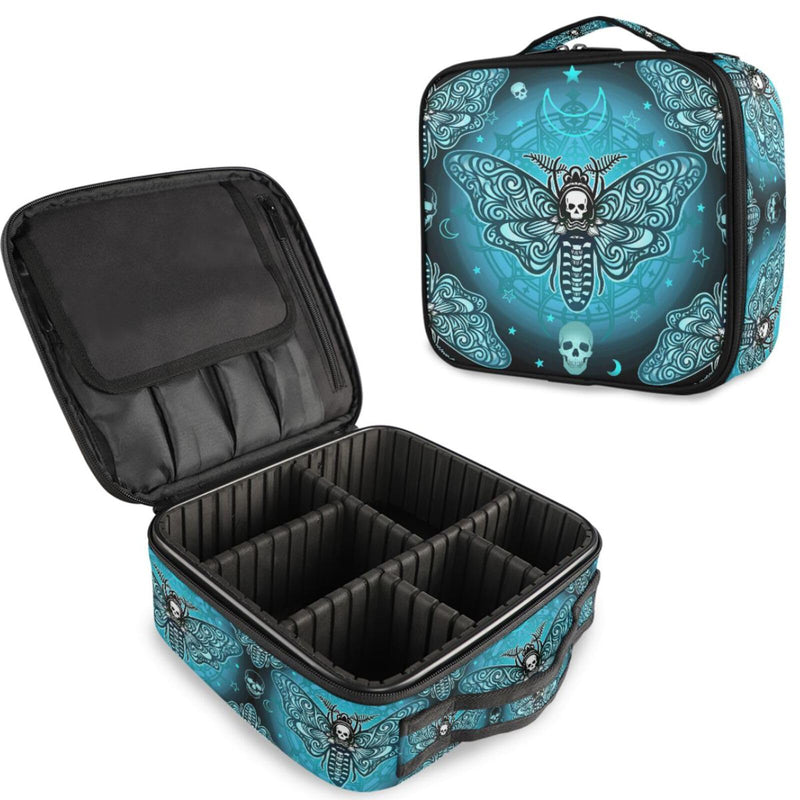MNSRUU Travel Makeup Bag, Butterfly Skull Makeup Bag Organizer Goth Cosmetic Bag for Women Travel Toiletry Bag with Adjustable Dividers Skull 02