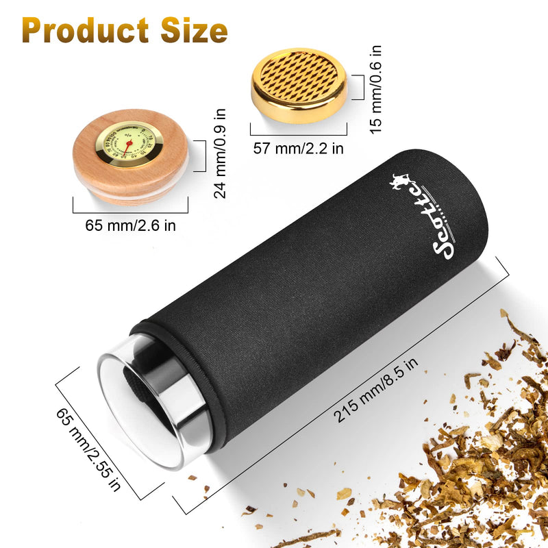[Australia] - Scotte Cigar Case Humidor Gift Box cigars jar humidifiers-Cigar Hygrometer humidifier-Travel Cigar Tube for 4 to 5 Cigars (black) Black 