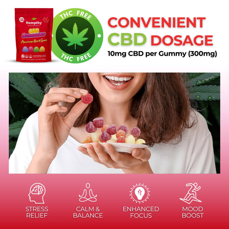CBD Gummies 10mg x 30, 300mg Total - THC Free High Strength Cannabidiol Edibles - CBD Gummys (American Hard Gums) American Hard Gums 30 count (Pack of 1)