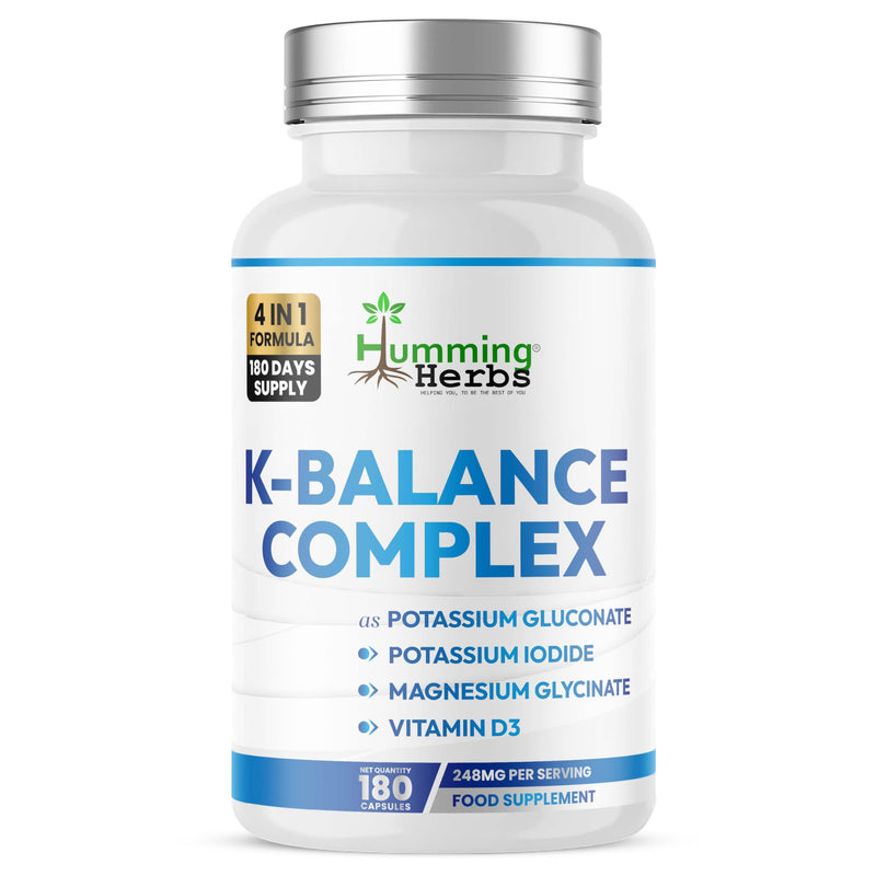 Humming Herbs Potassium Gluconate, Magnesium Glycinate, Iodine & Vitamin D3, 180 Vegan Capsules -Electrolyte, Thyroid & Bone Health Support