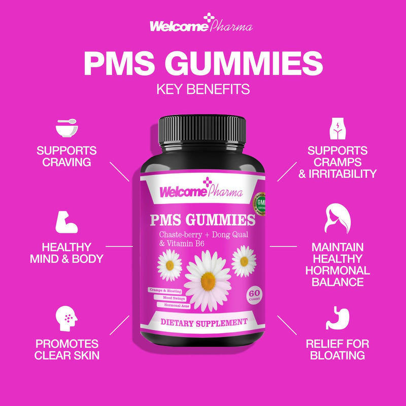 PMS Hormone Balance for Women Gummies — Natural Hormone Harmony Supports Cramps, Mood Swings, Acne & Energy — Non-GMO & Gluten-Free - 60 Gummies (Vegan)