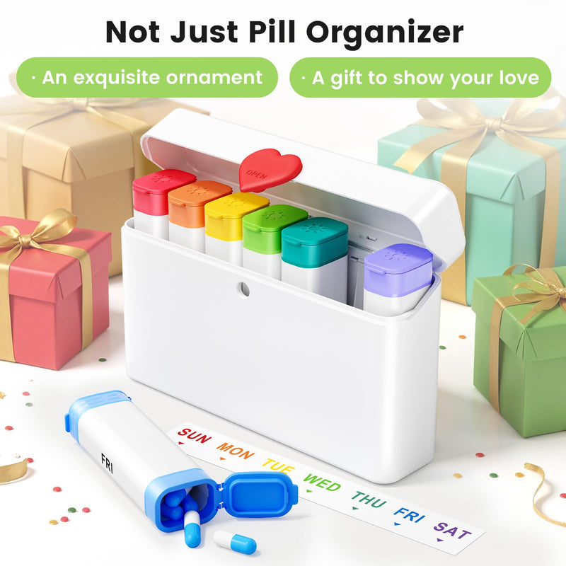 Daviky Weekly Pill Organizer 2 Times a Day, 7 Day AM PM Travel Pill Box | 14 compartments for 7-day AM PM use, compact and travel-friendly, with clear labels and secure storage for pills and vitamins White