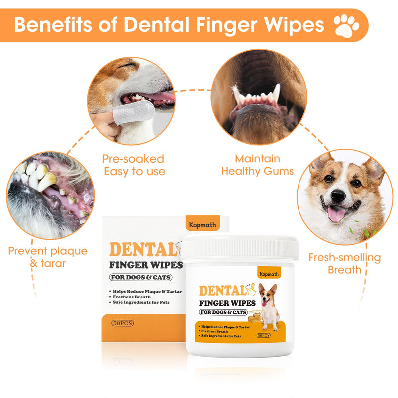 Dental Care Finger Wipes for Dogs & Cats, Reduces Plaque & Tartar Freshens Breath, Pre-Soaked Pet Teeth Wipes, Easy to Use Disposable Oral Cleaning Pads, Peanut Flavor Peanut Butter 50 Count - PawsPlanet Australia