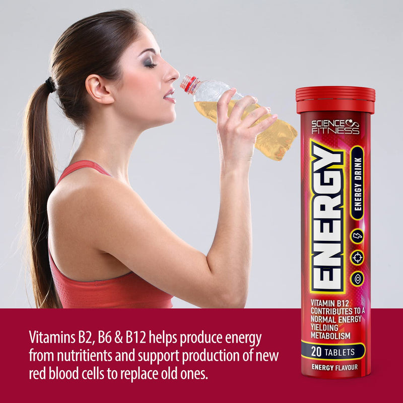Energy Effervescent Tablets with Caffeine & Taurine by Science Fitness - for Improved Energy, Vision & Concentration - Contains Niacin, Pantothenic Acid, Vitamin B6 & B2-20 Tablets (6 Tubes) 6 Tube