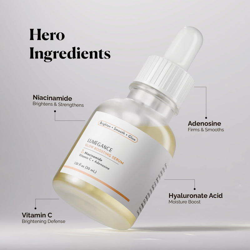 Lumegance Vitamin C Serum With Niacinamide, Hyaluronic Acid & Adenosine – Hydrating Serum for Glowing Skin – Gentle Skin Brightening for Even Tone – Gentle Korean Skincare for Hydration & Fine Lines