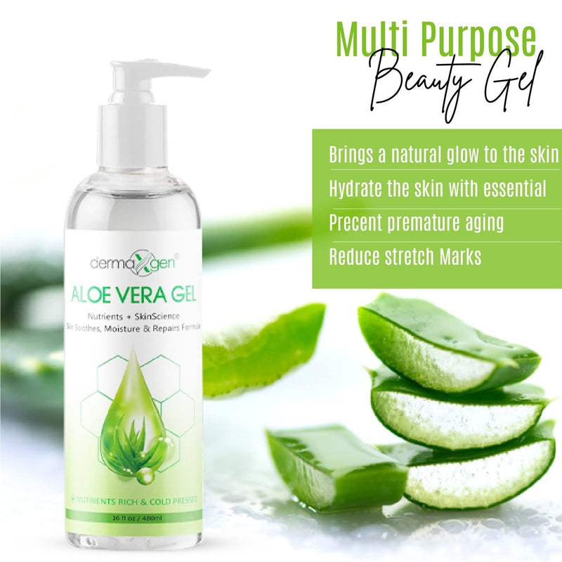 Aloe Vera Gel - Organic 100% Pure Aloe + Witch Hazel + Vitamin C + Vitamin E - Skin Soothes, Moisture And Repair Formula, Nutrients Rich And Cold Pressed - 16 Fl Oz