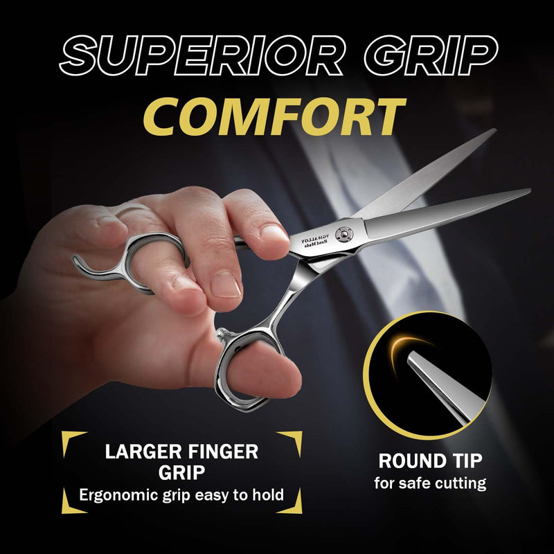 6 Inch Professional Hair Cutting Scissors – Japanese VG10 Stainless Steel, Extremely Sharp Convex Blade with Ergonomic Handle, Adjustment Screw, Barber Shears for Barbers and Salon Professionals