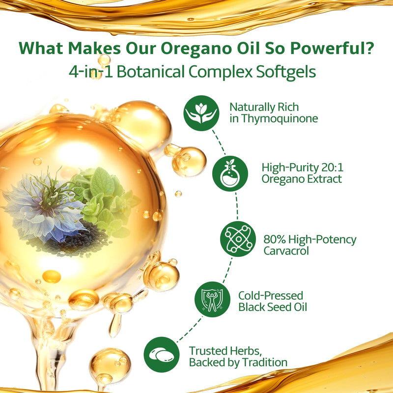 [Australia] - Oil of Oregano Capsules, 4-in-1 Organic Oil of Oregano with Black Seed Oil, Moringa & Vitamin D3 Softgels for Immune Support, Carvacrol & Thymoquinone, Non-GMO, 300 Softgels- 150 Days Supply 