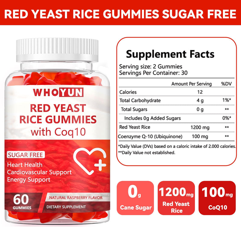 [Australia] - Red Yeast Rice with Coq10 Gummies Sugar Free, Red Yeast Rice Supplement 