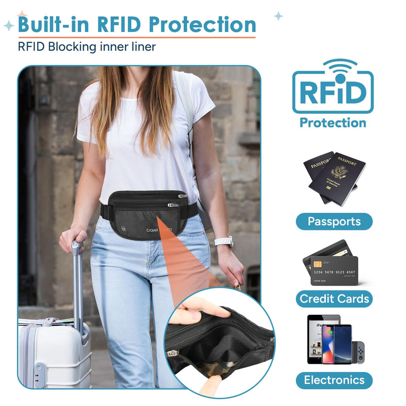 travel inspira Travel Money Belt with Anti-Theft Zipper Upgrade Larger Slim Travel Pouch with RFID Blocking