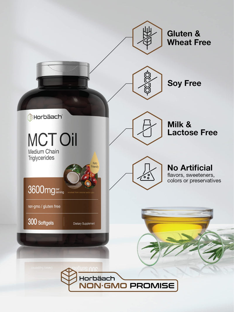 [Australia] - Horb√§ach Keto MCT Oil Capsules 3600mg | 300 Softgels | Coconut Oil Pills | Non-GMO and Gluten Free Formula | High Potency and Value Size Supplement 