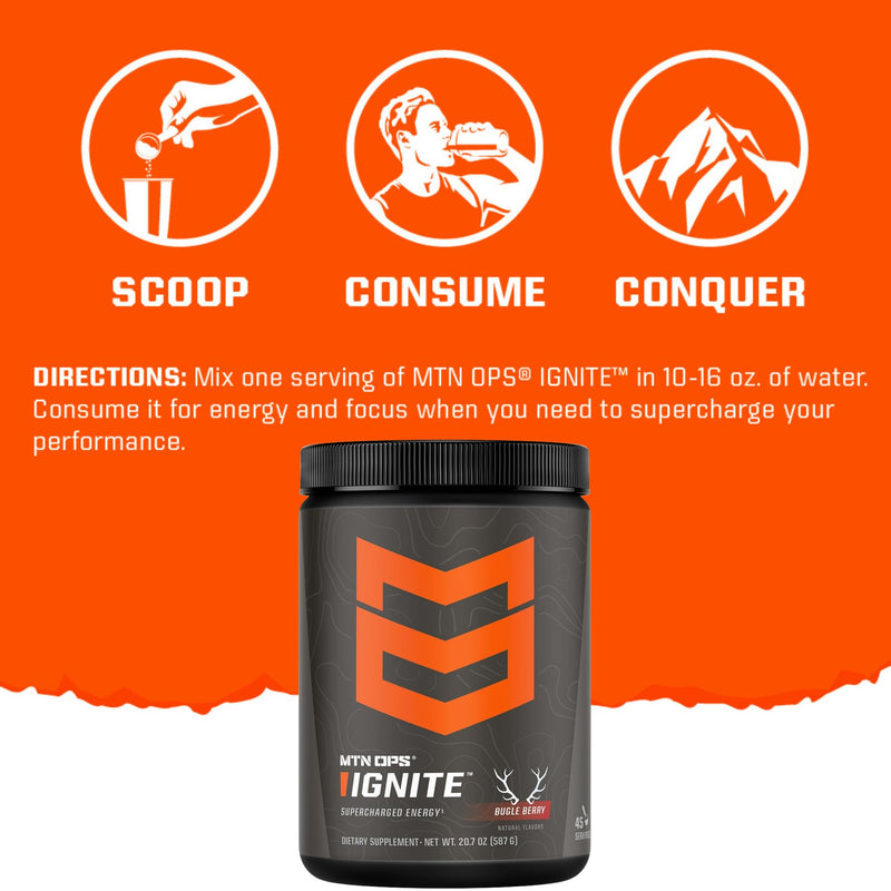 [Australia] - MTN OPS Ignite Supercharged Energy Drink Mix 45-Serving Tub, Tiger's Blood 45 Servings (Pack of 1) 