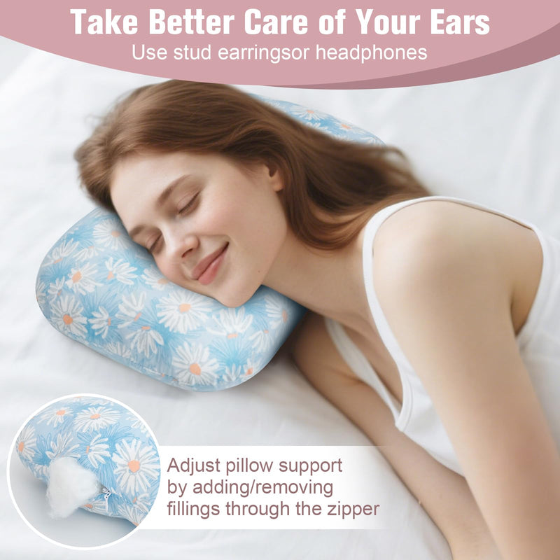 [Australia] - Ear Piercing Pillow for Side Sleeper with Hole for Relief Ears Pain CNH Piercing Pain Sleeping Pressure Sore, Comfortable Support Ear Guard Pillow to a Restful Sleep, Blue and White Daisy 