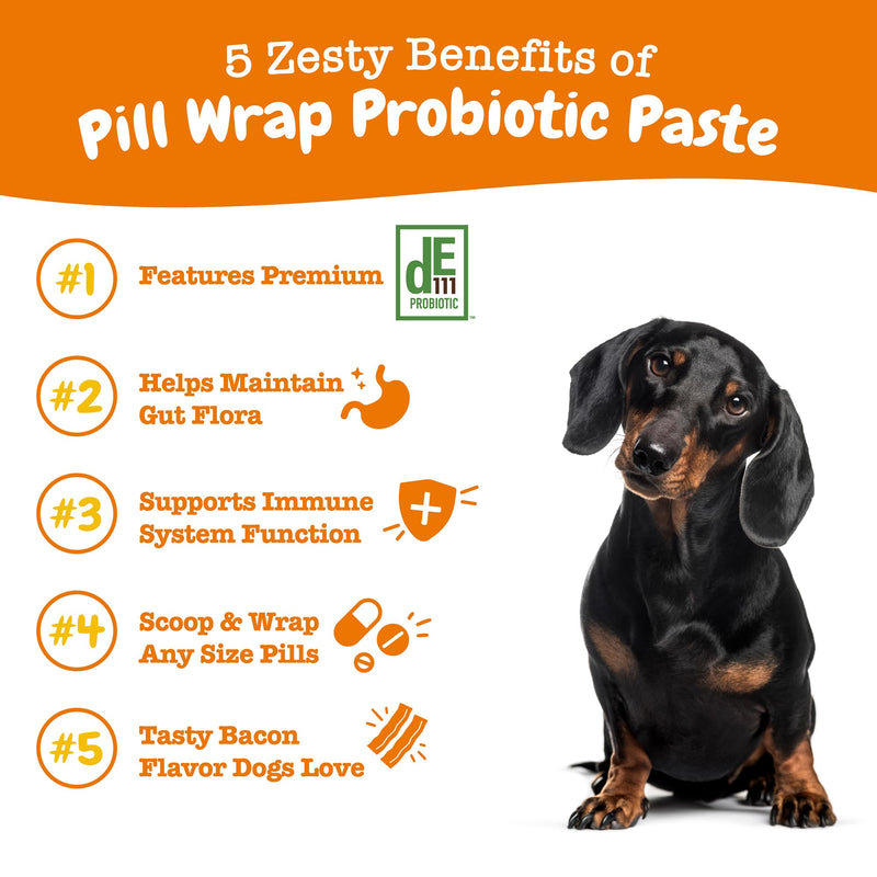 Zesty Paws Pill Wrap Probiotic Paste for Dogs - Immune & Digestive System Support - Bacon Flavor - with DE111 Bacillus subtilis - Pockets Any Pill, Tablet & Capsule for Your Dog - 4.2oz - 60 Portions - PawsPlanet Australia
