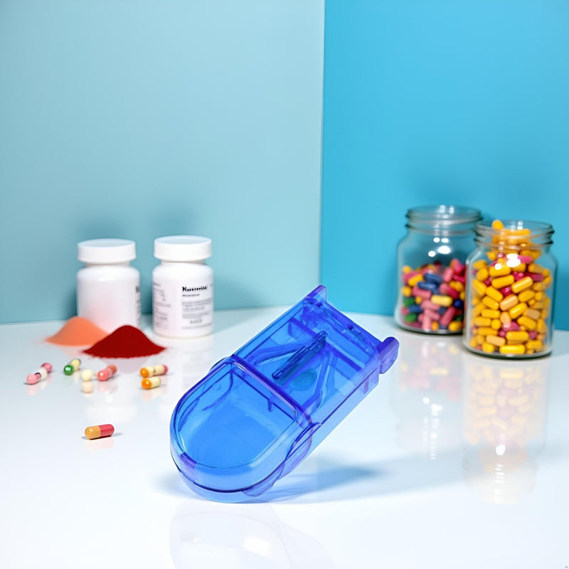 1Pc Blue Pill Cutter,Pill Cutter and Splitter with Dispenser,Splitter with Dispenser, Cuts Pills, Vitamins, Tablets, Cutting Small or Large Pills Daily Medicine Organizer, Medication Aids
