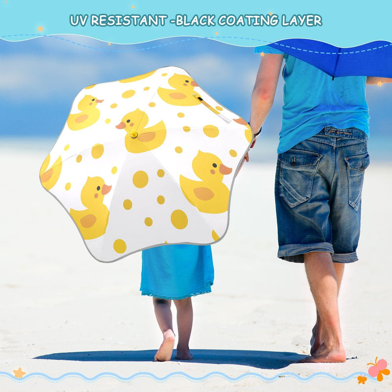 Strawberry White Flower Pattern Kids Umbrellas for Rain UV Protection Umbrellas Travel Portable Umbrella for Girls and Boys Yellow Duck
