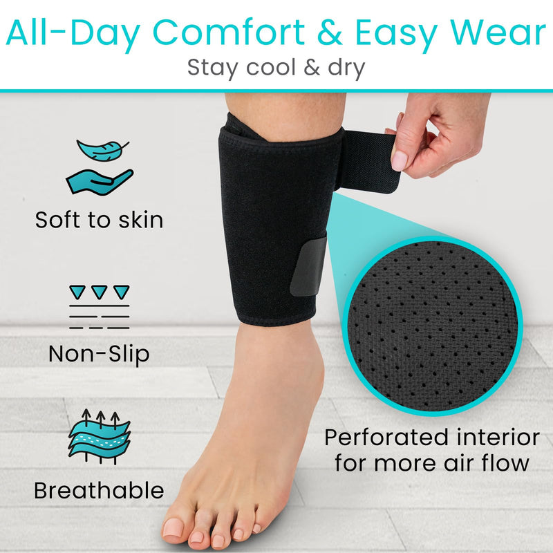 [Australia] - Vive Shin Splint Compression Wrap (Pair) - Adjustable Brace for Pain Relief, Support and Recovery - Lower Calf Compression Sleeve - For Medial Tibial Stress Syndrome and Anterior Shin Splints (Black) Black 