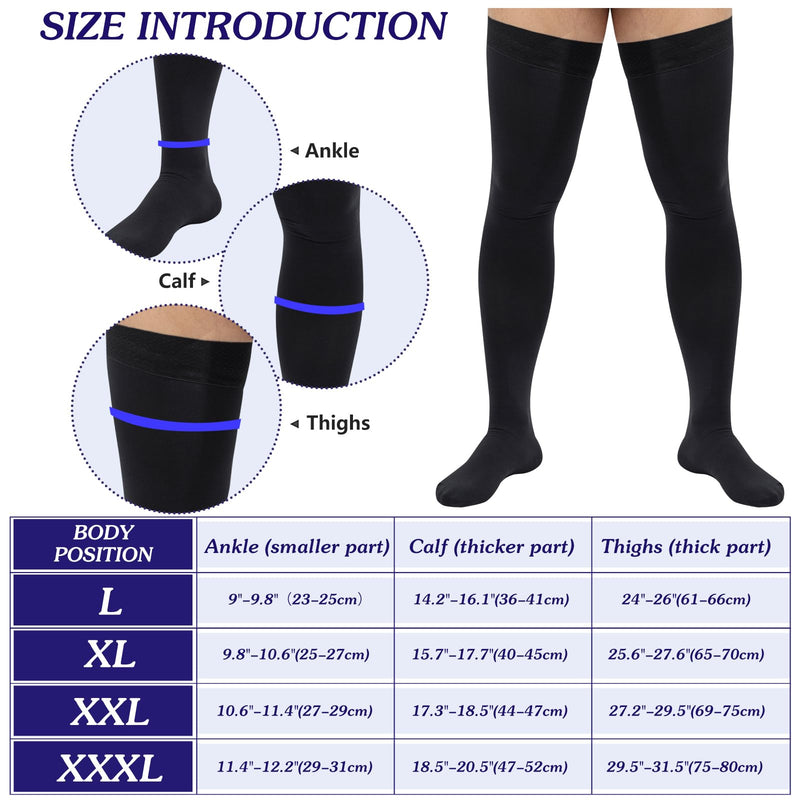 [Australia] - Compression Socks, Men's Thigh High Compression Stockings, 20-30mmHg Compression Stockings with Non-slip silicone Closed Toe-XL Black-Closed Toe 