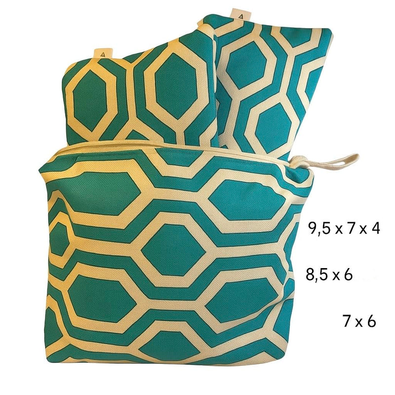 Geometric Pattern Cosmetic Bag Set, 3-Piece Canvas Travel Organizer with Zipper, 9.5x7x4 inches