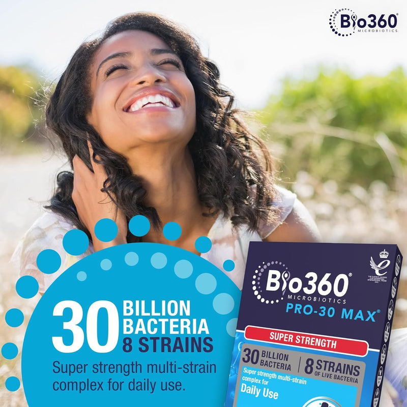Natures Aid Bio360 Pro-30 MAX (30 Billion Bacteria), 30 Capsules (Pack of 5), 148.0 g | 30 Billion Bacteria, 30 Capsules per Pack, 150 Capsules Total