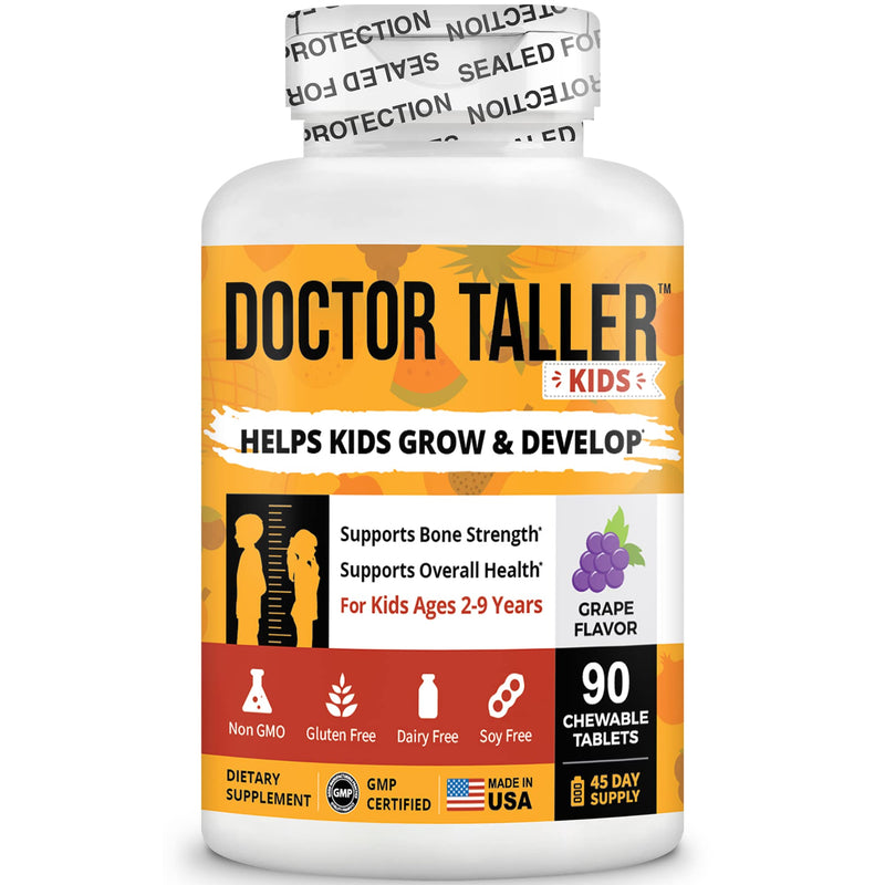 [Australia] - Doctor Taller Kids - Kids Multivitamins, Toddler Vitamins - Support Bone Strength, Enhanced Immunity with Calcium, Multivitamins for Ages 2 to 9 - Grape Flavor - 90 Vegan Chewable Tablets | 1 Pack 