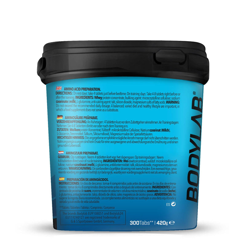 [Australia] - Bodylab24 Amino Tabs 300 tablets, with all essential amino acids, including all BCAA (L-Leucine, L-Isoleucine and L-Valine), ideal for regeneration and muscle building 