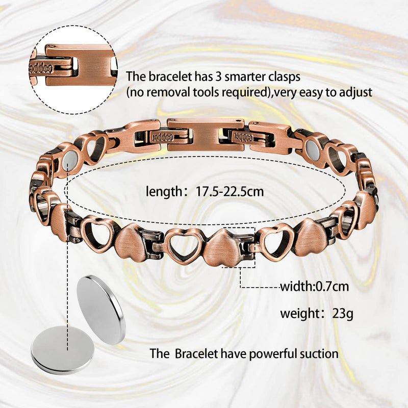 [Australia] - Copper Bracelets For Women Copper Magnetic Bracelet For Women Magnetic Copper Bracelet With 3 More Smarter Clasps Love Heart Jewelry Gift for Womens 