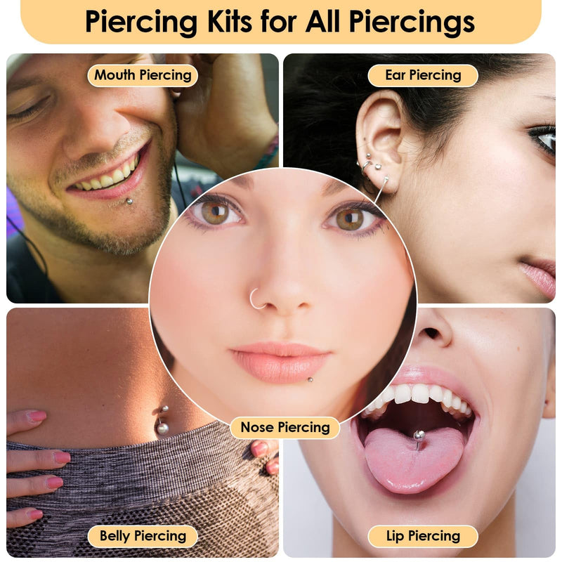 [Australia] - 104PCS Body Septum Piercing Kit with 14G/16G/20G Piercing Needles Piercing Jewelry and Tool Set for Ear Nose Belly Button Nipple Lip Cartilage Eyebrow Tongue Navel Piercing Kit for All Piercings Silver 