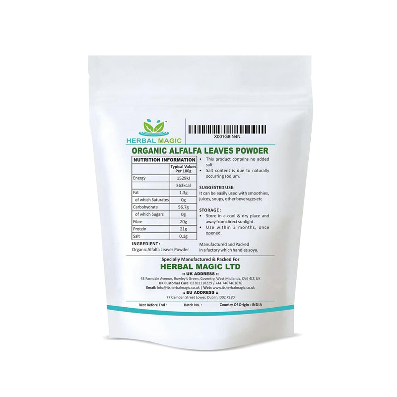 Herbal Magic's Organic Alfalfa Leaf Powder - Green Superfood for Smoothies, Soups, Baking - Free from Fillers & preservatives - 200gms Pack - of&G UK Organic Certified 200 g (Pack of 1)