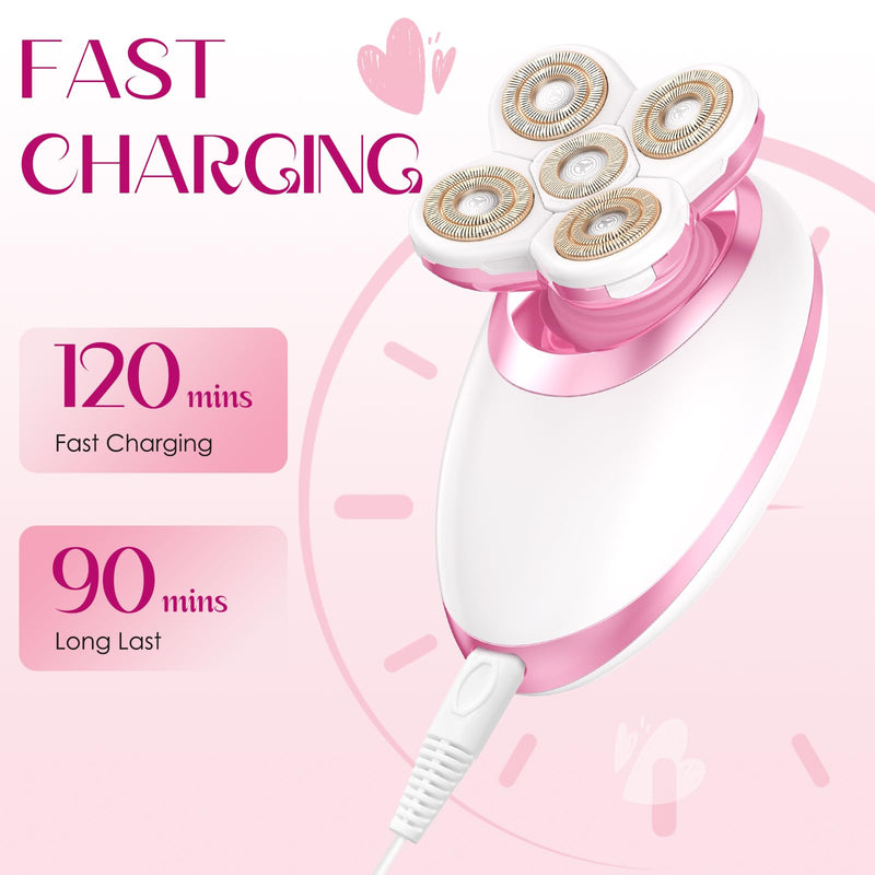 Electric Razors for Women Legs, Flawless Electric Shaver for Women, Rechargeable Waterproof Women's Bikini Trimmer for Arms Legs Underarms and Pubic Area (Pink) Pink