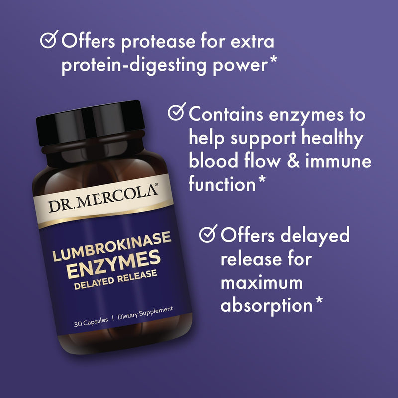 Dr. Mercola Lumbrokinase Enzymes, 11 mg, 30 Capsules (30 Servings) | Delayed Release Formula, Dietary Supplement for Cardiovascular and Energy Support, Non-GMO, Gluten-Free, and Soy-Free 30 Count (Pack of 1)