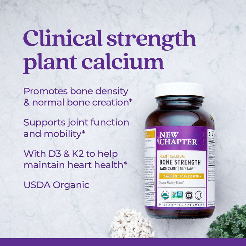 [Australia] - New Chapter Calcium Supplement - Bone Strength Tiny Tabs Organic Calcium with Magnesium, Vitamin D3+K2, 70+ Trace Minerals for Bone Health, Gluten Free, Easy to Swallow - 240 ct Unflavored 240 Count (Pack of 1) 