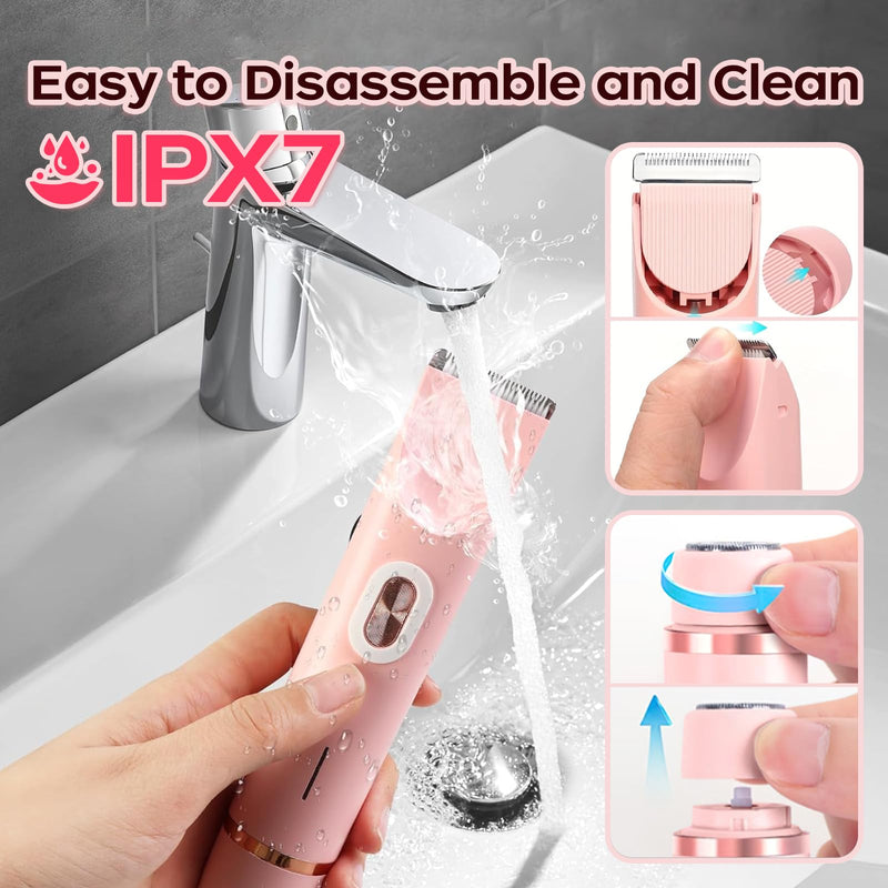 [Australia] - Dual Head Bikini Trimmer for Women, IPX7 Waterproof Wet & Dry Use, Electric Bikini Shaver and Epilator 2-in-1 Electric Razors for Women Bikini Underarm Body Leg Arm Face Intimate Areas,Pink Pink 
