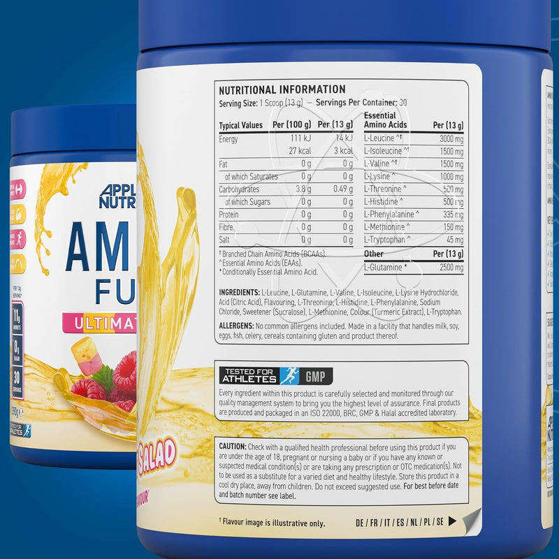Applied Nutrition Bundle Amino Fuel 390g + Lifestyle Water Bottle 1000ml - Amino Acids Supplement, EAA Essential Amino Acids Powder, Muscle Fuel & Recovery (Fruit Salad) Fruit Salad