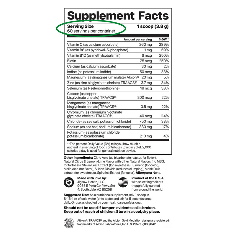 Jigsaw Health Electrolyte Supreme | Broad Spectrum of Electrolytes + Trace Minerals | Lemon-Lime Flavor | 60 Servings (Jar)