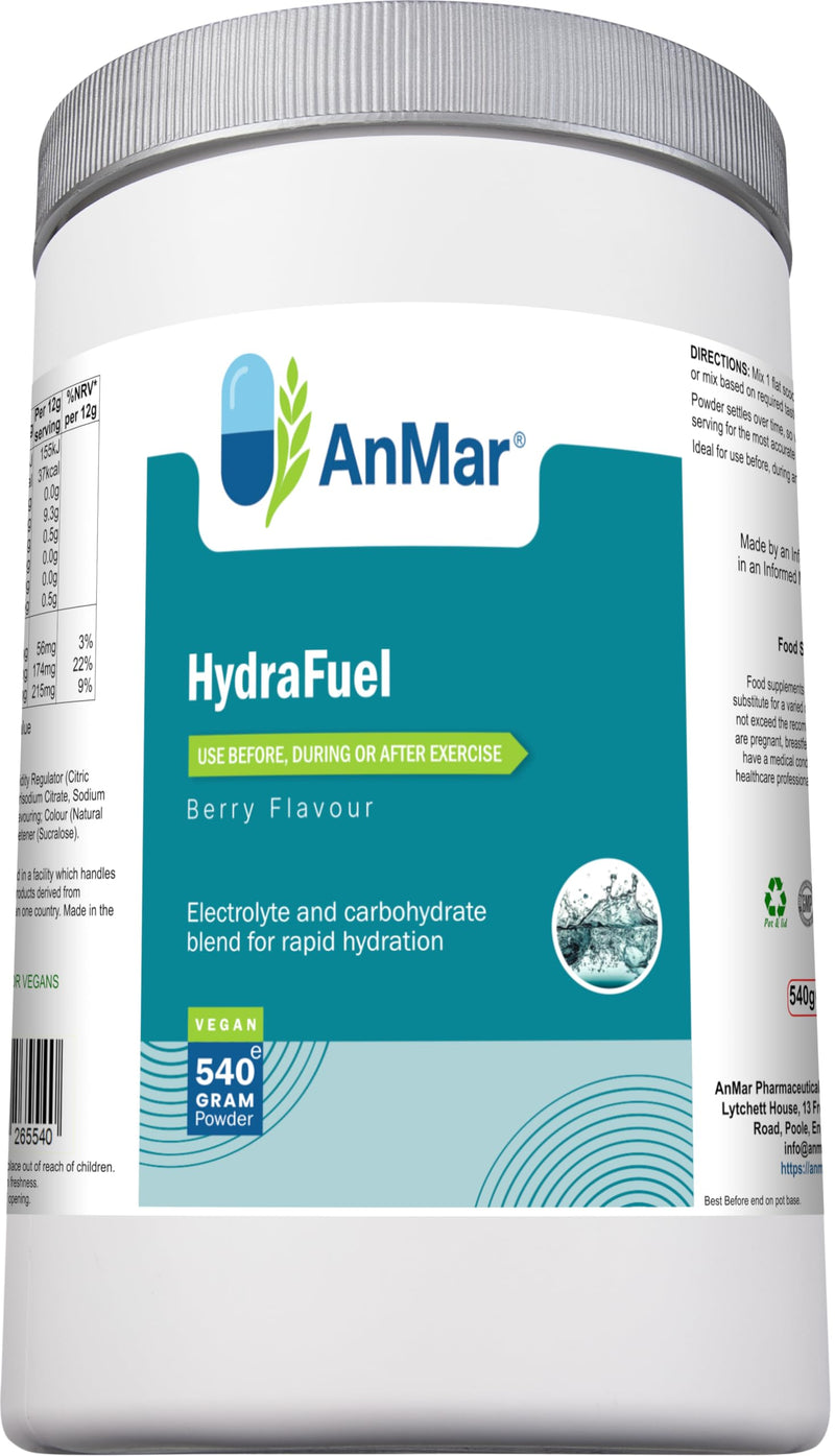 AnMar® HydraFuel Electrolyte Hydration Powder – Berry Flavour Electrolyte & Carbohydrate Drink Mix for Rapid Hydration – Vegan Sports Hydration Powder – 540g