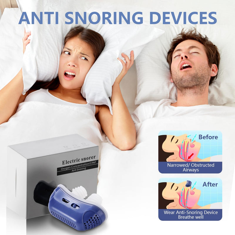 Anti Snoring Devices, Snoring Solution, Effective Snoring Prevention, Electric Breathable Snore Stopper, Suitable for Men and Women with All Nose Shapes Blue