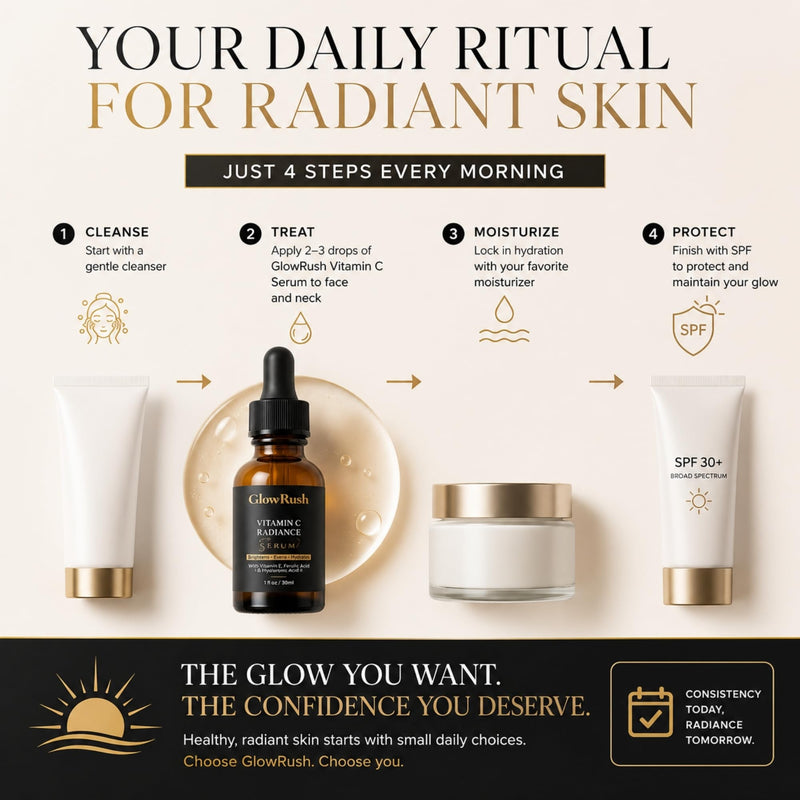 GlowRush Vitamin C Radiance Serum with Ferulic Acid, Vitamin E & Hyaluronic Acid | Brightening Face Serum for Dark Spots & Uneven Skin Tone | 1 fl oz