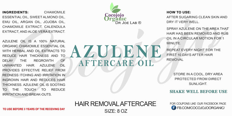 cocojojo Azulene Oil After Waxing Sugaring Soothing Hair Retardant 8 Oz Decreasing Hair Thickness After Hair Removal Natural Delaying Hair Regrowth