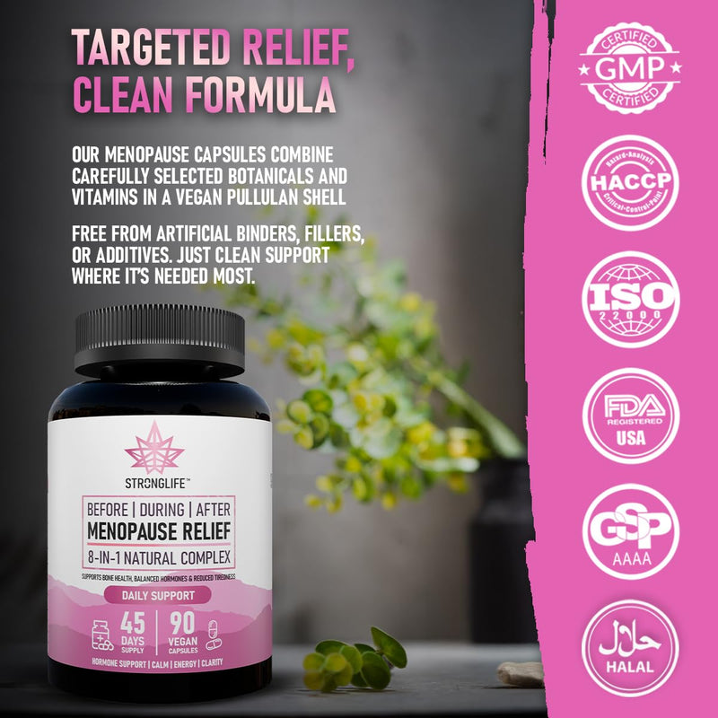 Menopause Support Capsules – Before, During & After – Red Clover, Ashwagandha, Maca, Ginseng, Sage, Magnesium, B6, D3 – 90 Capsules (45-Day Supply)
