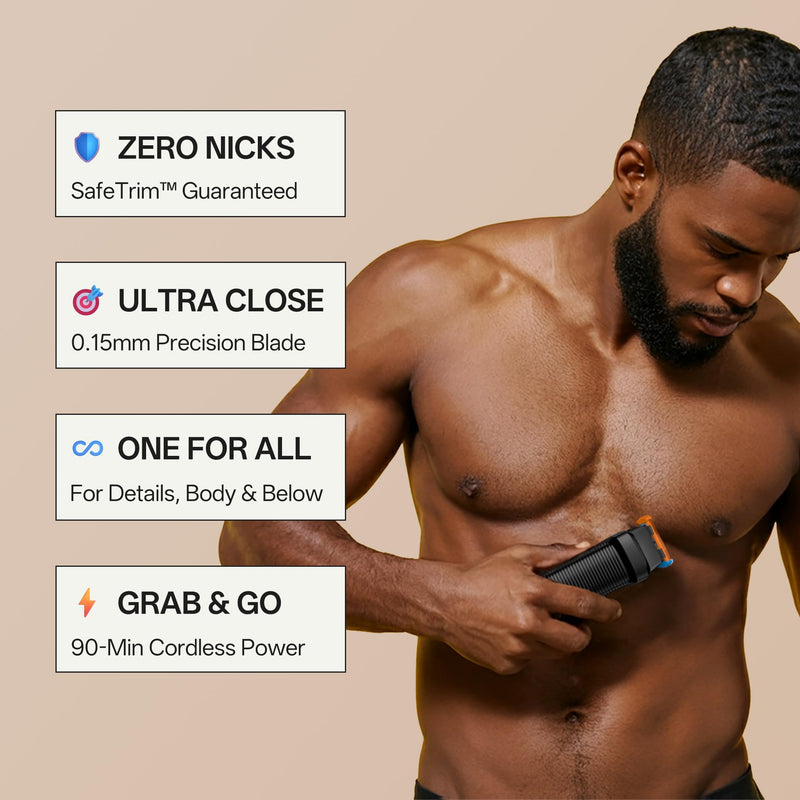 Beard & Body Trimmer for Men – Painless Ball Shaver, Groin Trimmer for Pubic Hair, Body and Sensitive Skin – USB-C Cordless Electric Razor with 2 Replacement Blades, 3 Guide Combs Trimmer with 3 Blades (Full Set)
