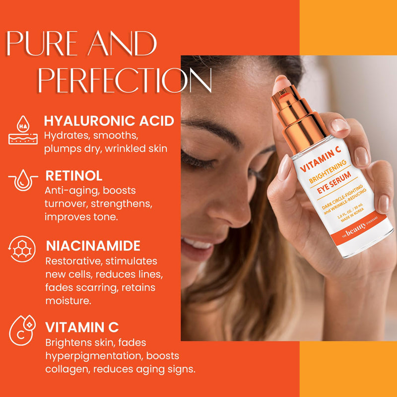 Vitamin C Under Eye Serum - Anti-Aging, Reduces Puffiness, Dark Circles & Wrinkles, Hydrating - Dermatologist Tested, Korean Skin Care - 1 oz / 30 ml Vitamin C (1 Pack)