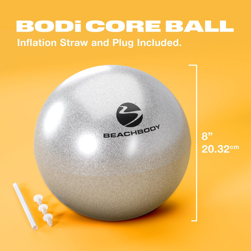 [Australia] - BODi Core Ball for Core Strengthening, 8" Small Exercise Ball, Home Gym Workout Equipment for Yoga, Pilates, Fitness, Lightweight Durable & Easy to Grip, Inflation Straw and Plug Included, Silver 