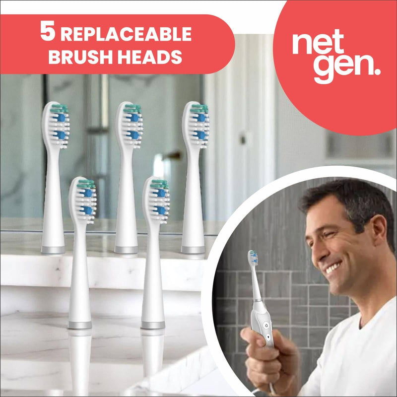 [Australia] - Sonic Electric Toothbrush for Adults with 5 Toothbrush Replacement Heads, 3 Brushing Modes & 2 Minutes Built-in Timer, Travel Toothbrushes with Inductive Charging, Rechargeable toothbrush | White 