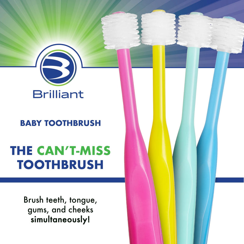 Brilliant Oral Care Baby Toothbrush with Soft Bristles and Round Head, for a Toddler Approved, Easy to Use All-Around Clean Mouth, Ages 0-2 Years, Blue Mint Yellow, 3 Pack Blue-mint-yellow 3 Count (Pack of 1)