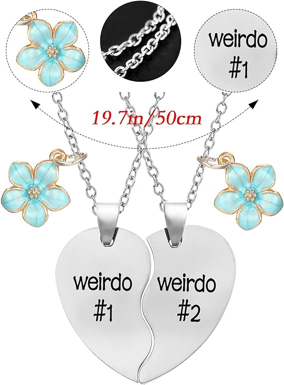 [Australia] - Maxforever Friendship Gifts, Weirdo 1 & Weirdo 2 Two Split Heart Pendant Necklaces, BFF Jewelry Necklace Set for Best Friend Pearl & White Flower 